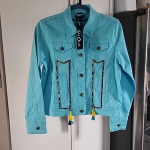 Las Olas Women's Turquoise Jean Jacket with Tassel Details
